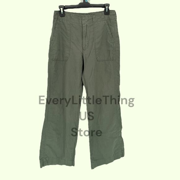 GAP Wide Leg Pants Sz 6 Linen Cotton High Rise Pockets Khaki Green Beach Coastal - Picture 1 of 6